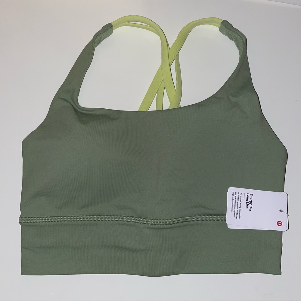 NWT 💚💛 Lululemon Energy Bra Long Line – Vista Green/Lemon Vibe – Size 4